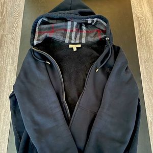 Vintage Burberry zip front hoodie, BLK, size XL. This also fits a woman size M.